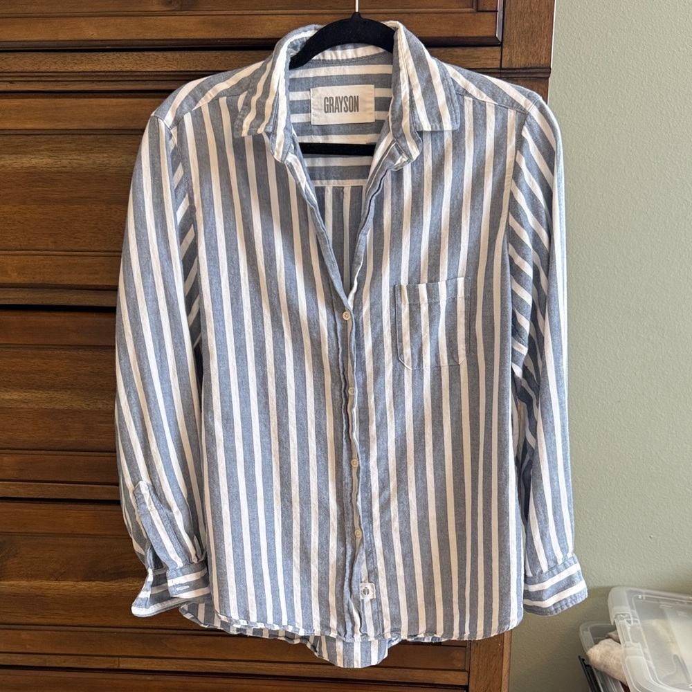 Grayson Blue and White Striped Women's Button Down Shirt
